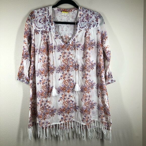 Roller Rabbit Serafina Tunic Cover Up Tropical Elephant Print Tassels Size XXS - Picture 1 of 8